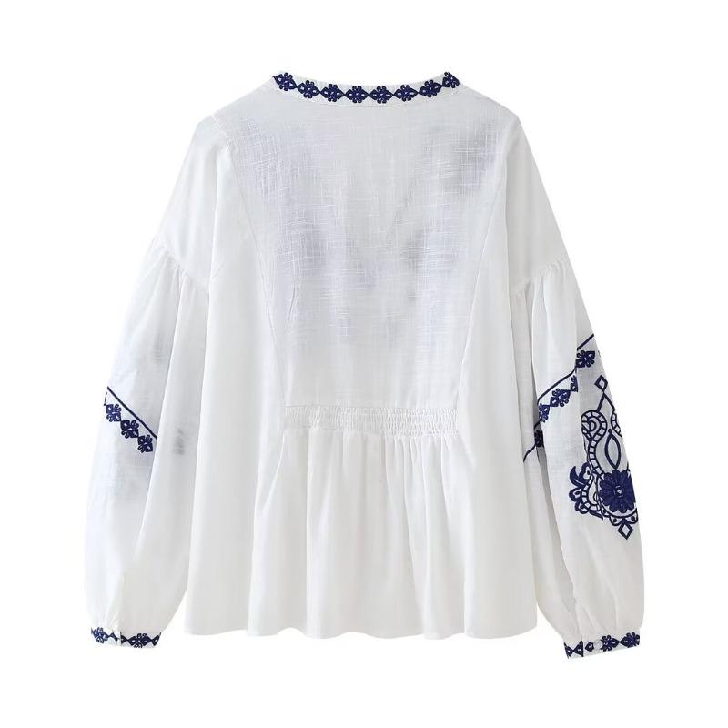 Spring and Autumn Women's Plus Size Shirt Street Fashion Casual Beaded Embroidery Long Sleeve Top