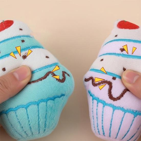 Pet Toy Bite-Resistant Plush Chew Toy with Interactive Sound Design Squeaky Ice Cream Shape Pet Teeth Cleaning Toy