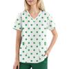 Plus Size Printed Scrub Working Uniform Tops For Women's V-Neck Short Sleeve Fun T-Shirts Workwear Tee With Pockets