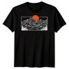 Berglandschaft Wandern Draußen Herren T-Shirt Vintage Holzschnitt Landschaft Tee
