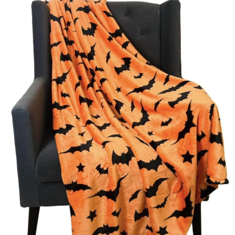 Soft Office Nap Blanket Bat Ghost Print Sofa Throw Blanket Cozy Halloween Flannel Blanket Bed Room
