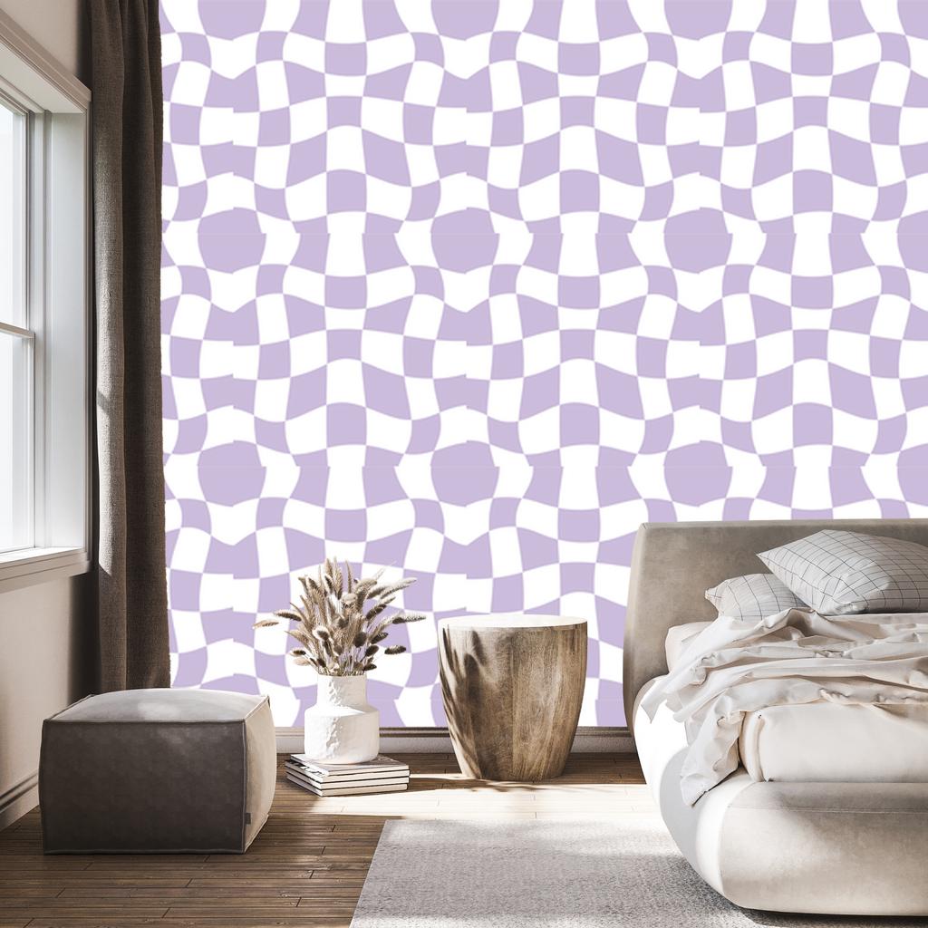 Wallpaper Casual Checkerboard White and Lavender 50x1000