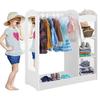 GINGER HOME – Children's Coat Rack with Mirror, Open Wardrobe with Shelves and Rod, White, 94×38×100 Cm