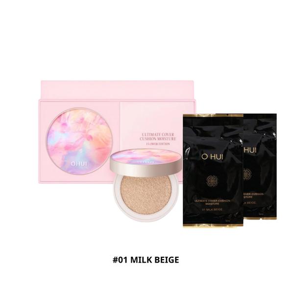 O HUI Ultimate Cover Cushion Moisture Flower Edition #01 Milk Beige / Moisturizing, Korean Cosmetics, Kbeauty