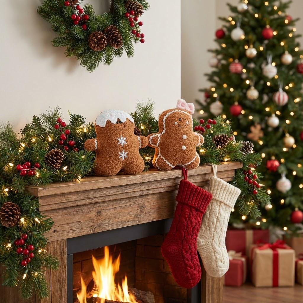 Gingerbread Man Christmas Plush Pillow - Cute Cartoon Sofa Cushion and Festive Decoration Gift