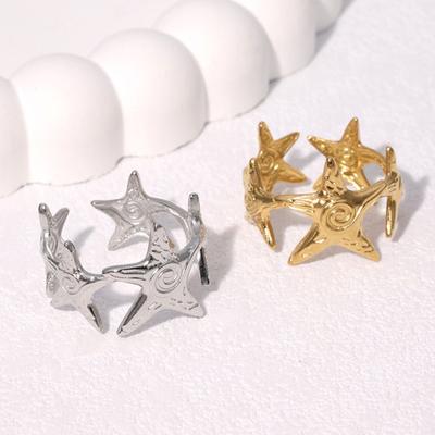 Finger Ring Universal Basic Stacking Style Adjustable Open Band Stainless Steel Texture Star Shape Finger Band Jewelry Gift