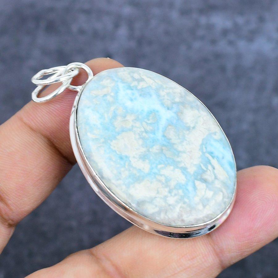 Natural Republic Larimar Gemstone 925 Sterling Silver Jewelry Pendant 2.29" n8L52
