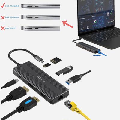 Hub USB 3.0 à Ports multiples sans bleu, Station d'accueil USB C 3.1 Type C pour Macbook Hub avec adaptateur Dp Hdmi Rj45