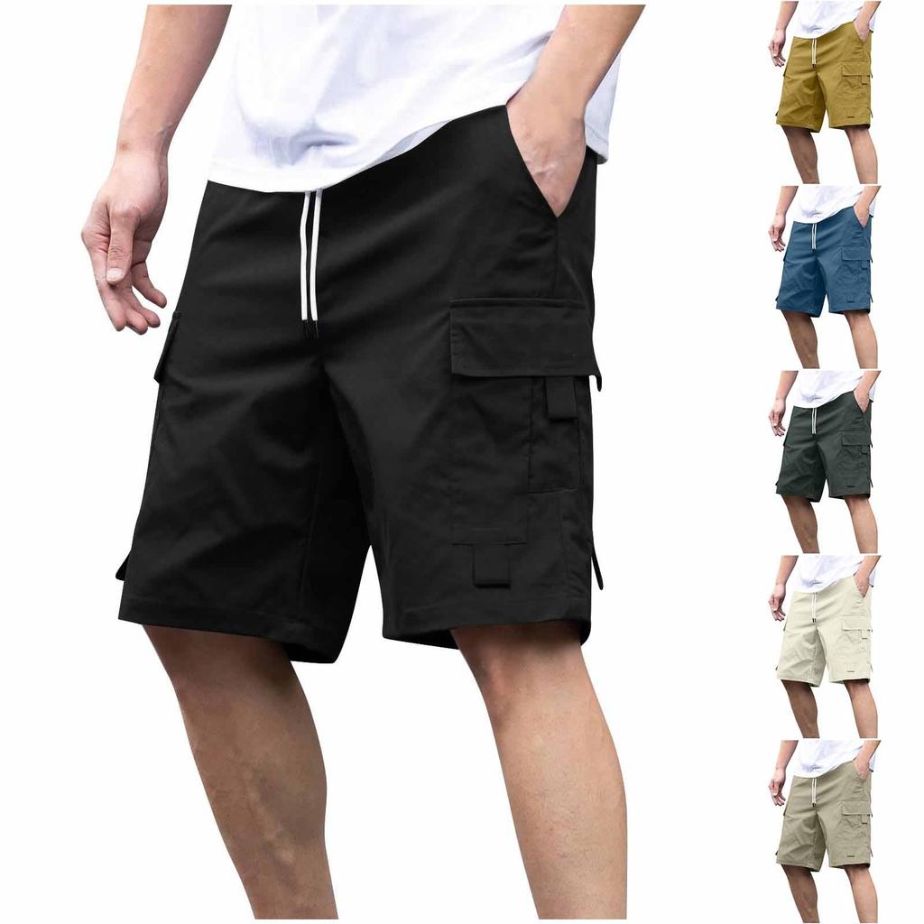 Men's Summer Solid Color Casual Zippered Multi-Pocket Sports Quick-Drying Breathable Shorts