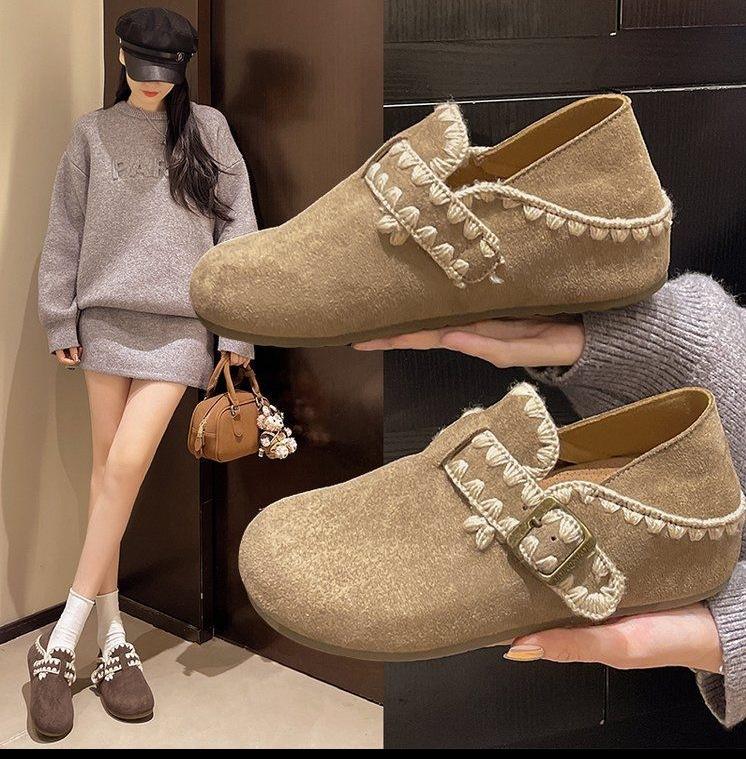 Platform cotton shoes women's warm retro brown velvet winter pedal fluffy shoes good-looking Birkenstock