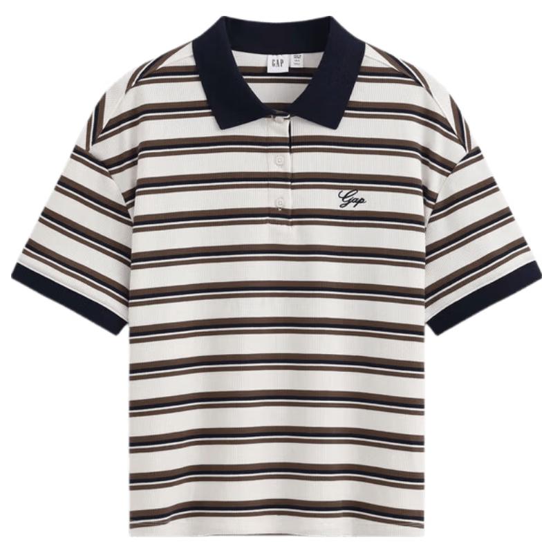 GAP Women s Logo Embroidered Striped Short Sleeve Polo Shirt S