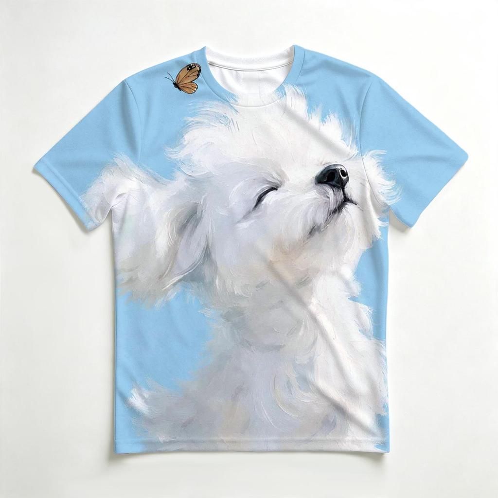 Men's Polyester Short Sleeve T-Shirt White Dog All Over Print