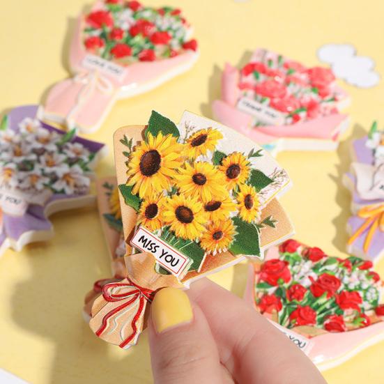 Simulated Bouquet Refrigerator Magnet Resin Flower Fridge Magnet Home Office Kitchen Cabinet Locker Whiteboard Decoration