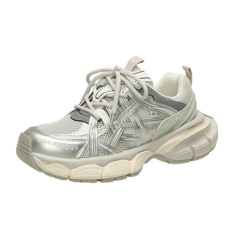 

Парижские кроссовки на толстой подошве, тонкая сетка, летние дышащие женские туфли 2025, новая повседневная обувь, вставка, шнуровка, подошва-маффин, универсальный тренд 40