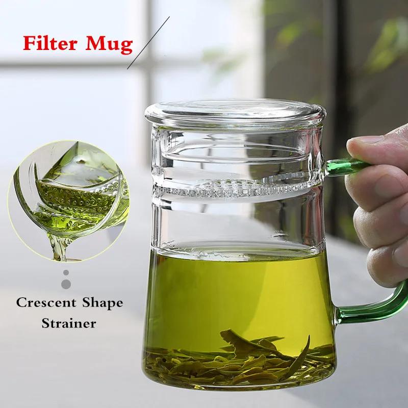 Heat-Resistant Glass Teacup with Filter, Flower Tea Cup, Office Drinkware Mugs with Cover and Infuser, Easy Using Teaware