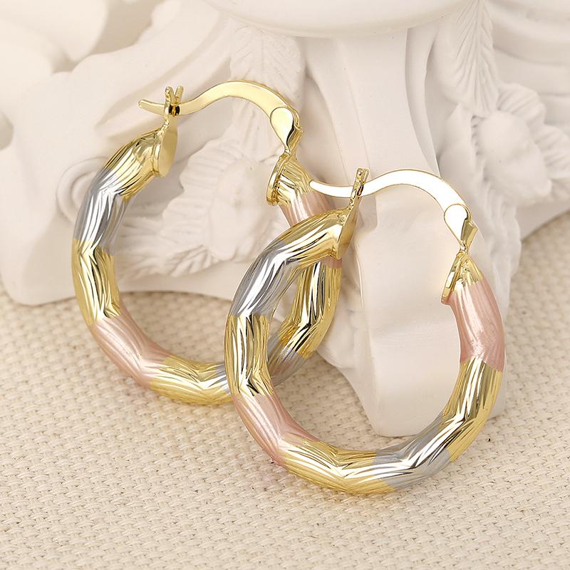 Huitan Luxury Women Three Tone Metal Hoop Earrings for Wedding Party Engagement Elegant Delicate Accessories Fashion JewelryGood Product