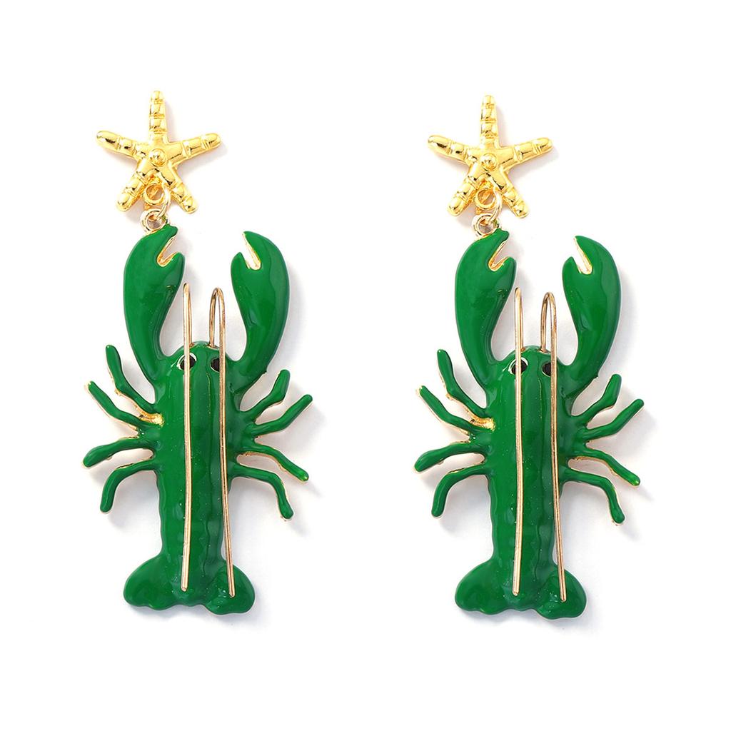Hot-selling seaside earrings, unique niche design, long beard, painted lobster starfish female earrings