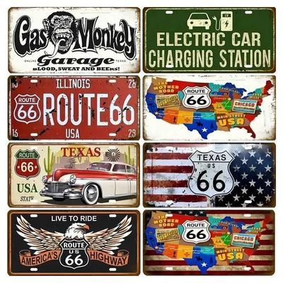 Garage Retro Route 66 Pannello Permesso Segno Metallico Poster Parete Segno di Latta Poster Retro Decorazione Casa Decorazione Artistica