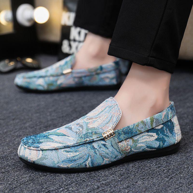 Fashion Sneakers Ethnic Style Canvas Summer Flower Printing Man Shoe Common Hiking Elegant On Sale Retro Low Price Casual Shoes for Men