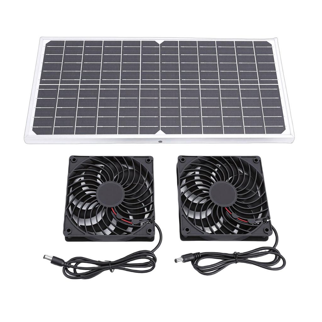 Solar Powered Fan Kit 16W Monocrystalline Solar Panel Dual Exhaust Fans Kit with Protective Net for Pet House Chicken