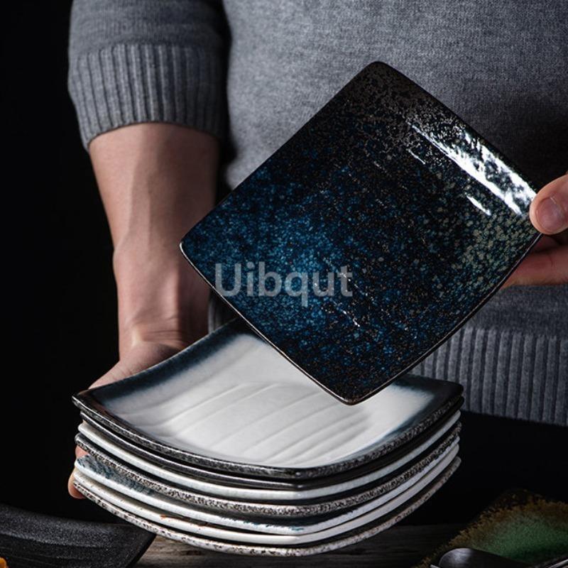 Japanese Ceramic Square tray Dining Food Plate Creative Coarse Ceramic Tableware Snack Dessert Sushi Dishes pasta plate sets