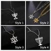 Lucktune Judaism Menorah Pendant Necklace Stainless Steel Lampstand Sacred Amulet Chain Necklace for Women Men Vintage Jewelry