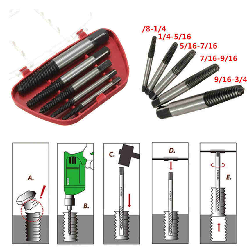5 Pcs/Box Steel Easy Out Damaged Screw Extractor Drill Bit Guide Set Broken Bolt Remover Set