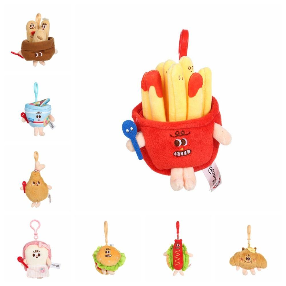 French Fries Instant Noodles Key Chain Hamburg Plush Doll Toy Cute Bread Plush Pendant  Women