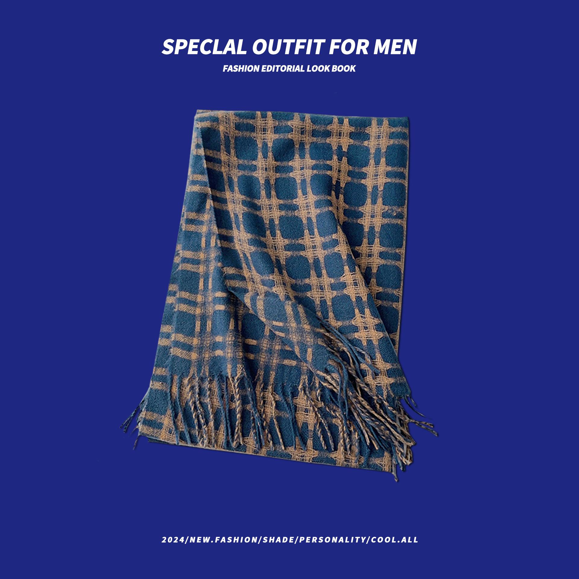 Осенне-зимний новый синий универсальный белый высококачественный клетчатый искусственный — фото 8