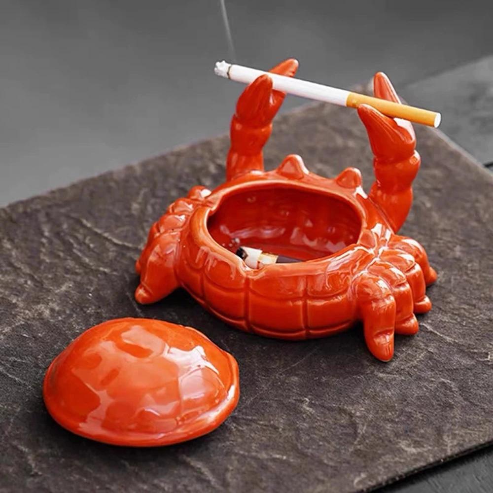 Cute Crab Ashtray with Lid Living Room Anti Fly Ash Ceramic Cigar Ashtray Decoration Chinese Home Decoration Art Friend Gift