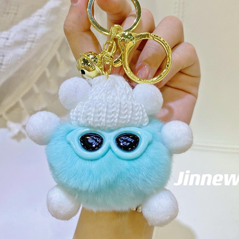 Cartoon Unique Plush Rabbit Fur Keychain Colorful Pom Pom Decoration For Bags Accessories And