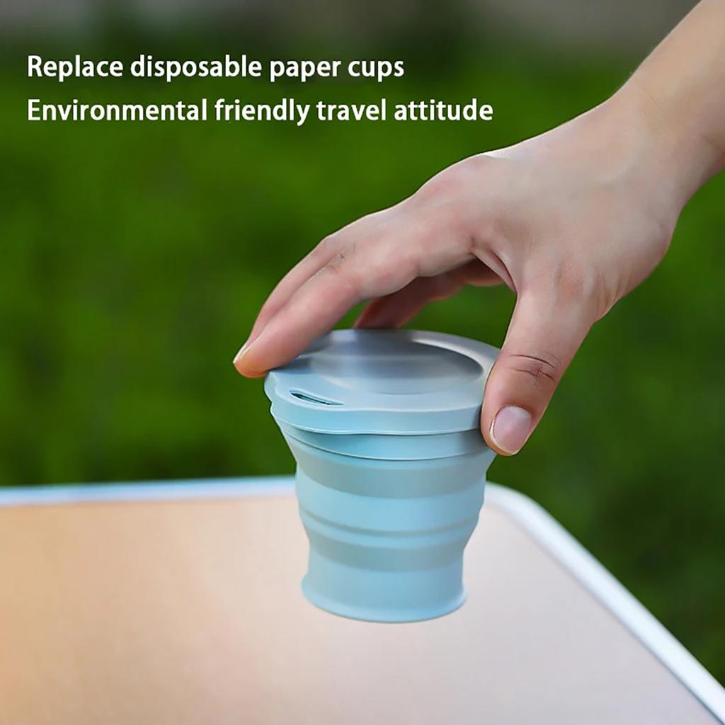 Lightweight to Carry Silicone Folding Cup Mountain Camping Outdoor Use Travel Retractable 180ml Mini Coffee Cup Drinking Cup With Cover Reusable