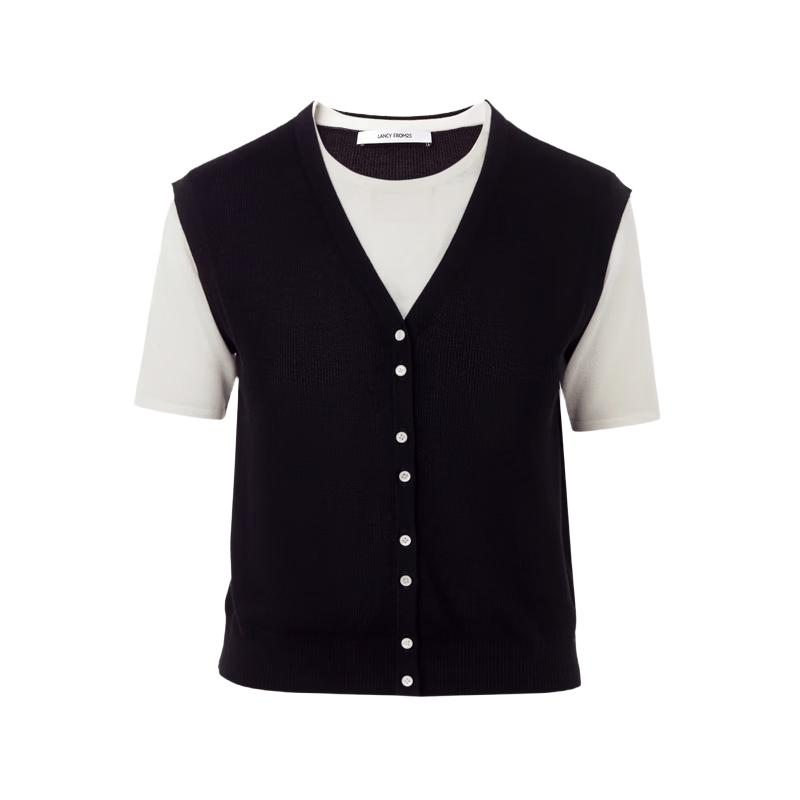 Lancy Short Sleeve Faux Two-Piece Knit Top 2XL