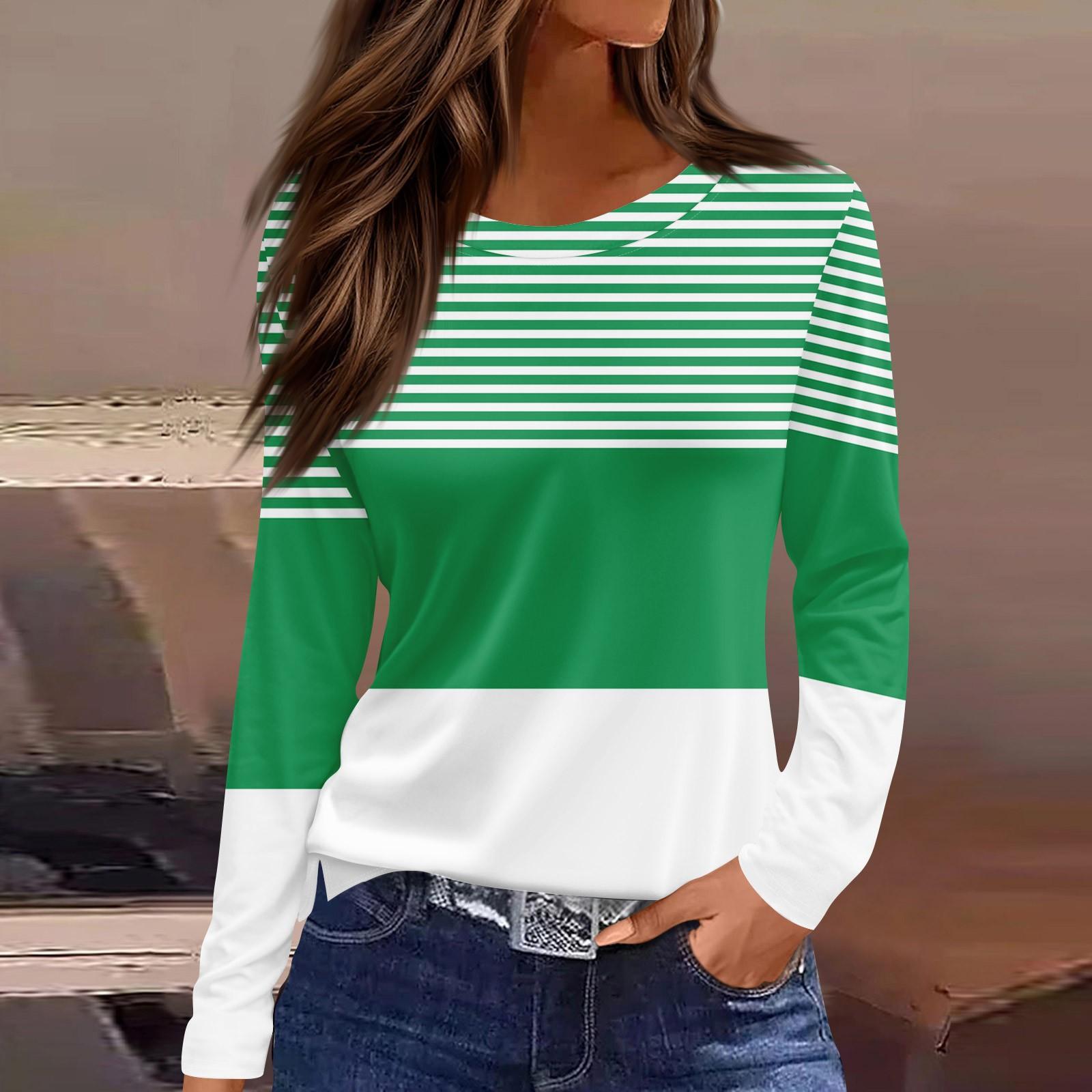 

Женская мода повседневный топ с разрезом по низу и полосками в полоску с градиентным принтом и круглым вырезом с длинными рукавами L