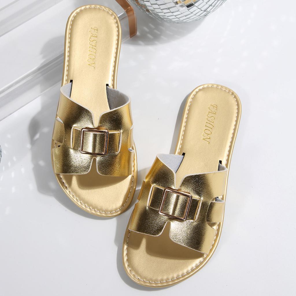 Damskie szerokie klapki na jednym pasku, letnie kapcie na płaskiej podeszwie, wszechstronne sandały hurtowe dla kobiet