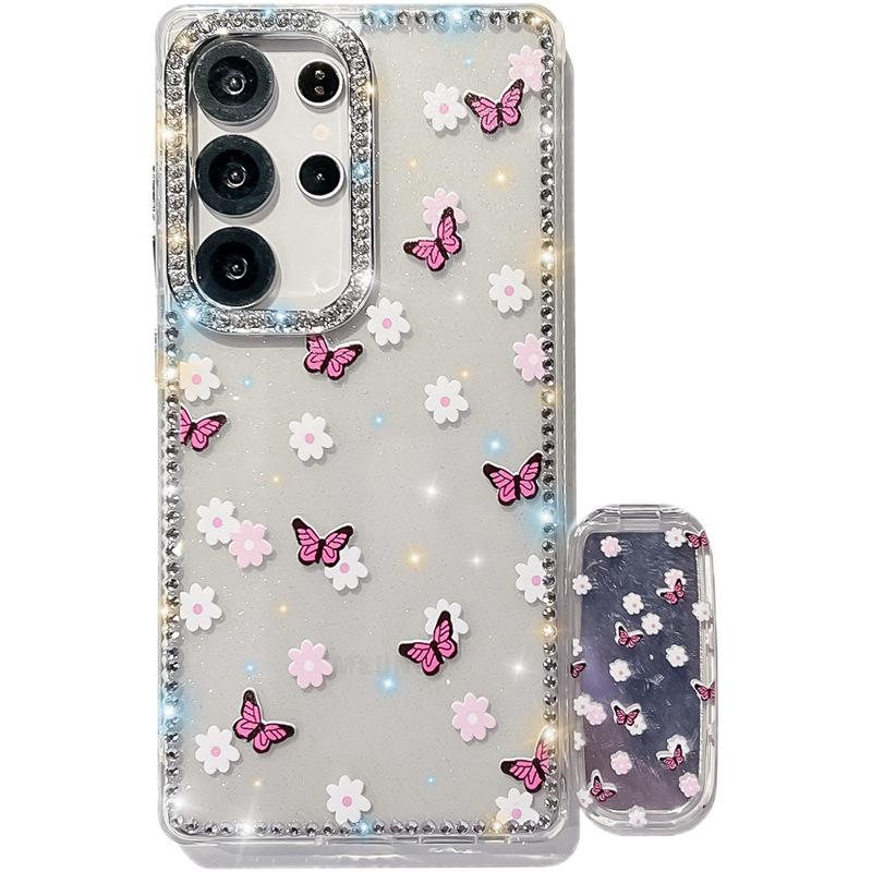 Butterfly Diamond Imd Hard Shell Suitable for Samsung S25 UltraS24FE Mirror Bracket Mobile Phone Case A56A17 Japanese and Korean