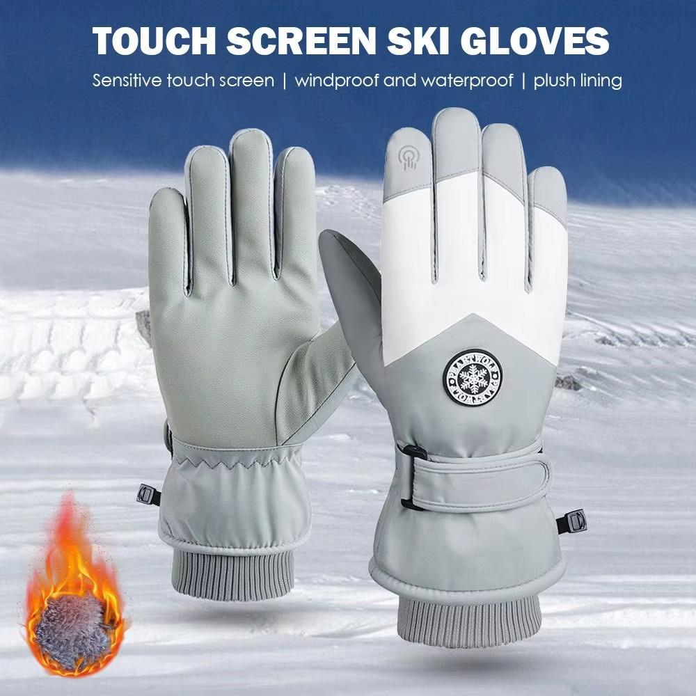 1pait Winter Snowboard Ski Gloves PU Leather Non-slip Touch Screen Waterproof Motorcycle Cycling Fleece Warm Snow Gloves female
