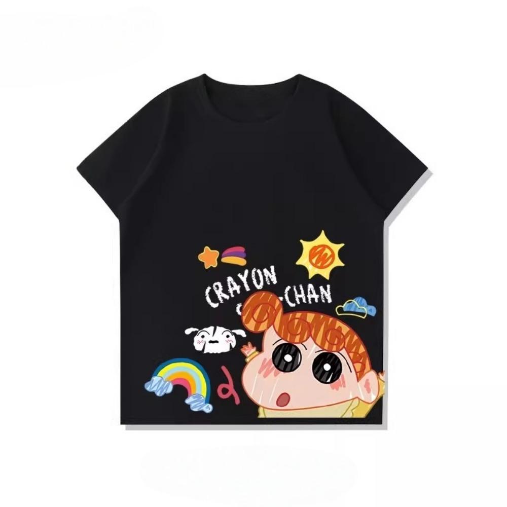 2026 New Summer Black Parent-Child Clothing Collection, Crayon Shin-chan Family Pure Cotton T-shirts,Loose Casual Tops