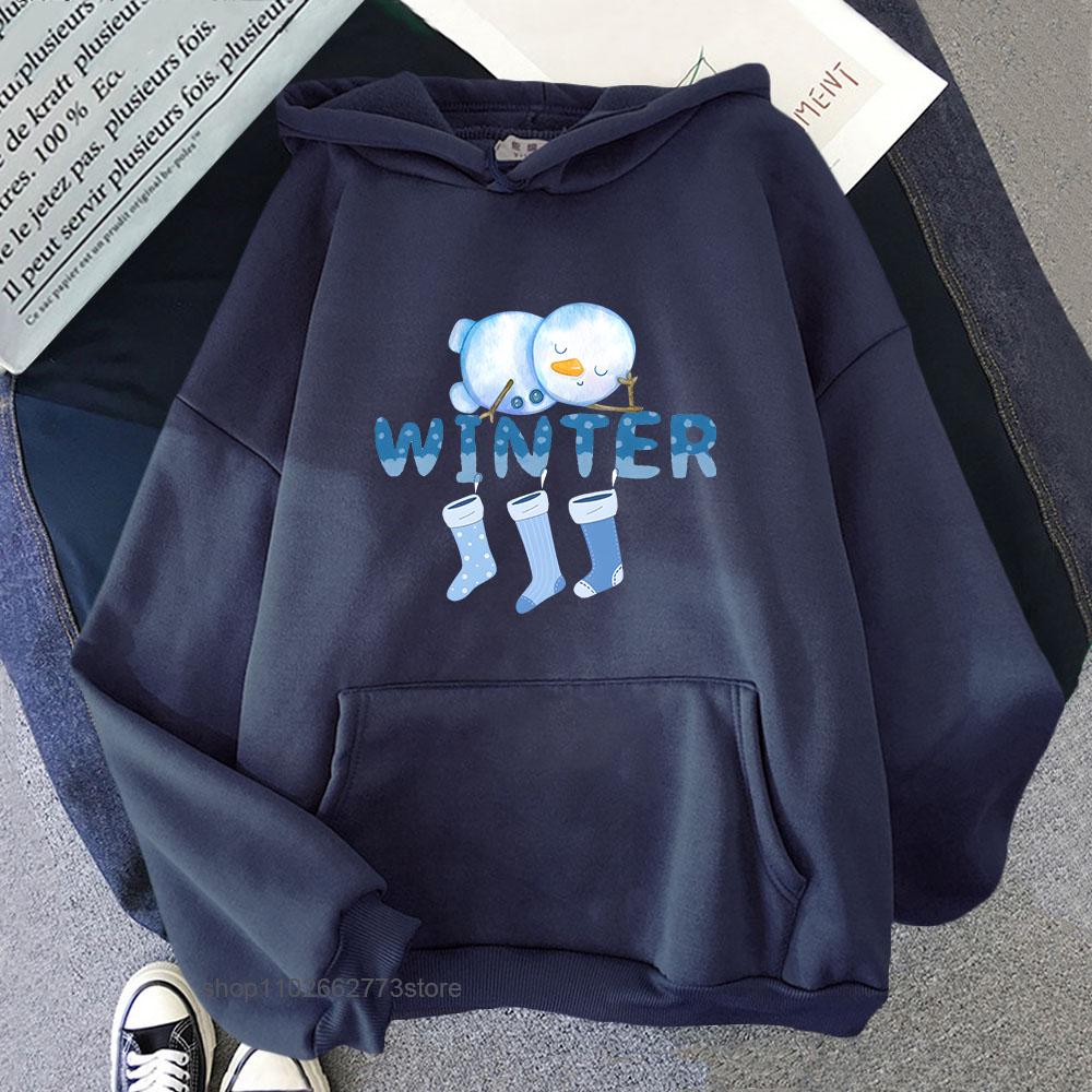 Christmas Socks Print Hoodies Blue and White Chinoiserie Sweatshirt Winter Clothes Women Cartoon Men's Long Sleeve Tops