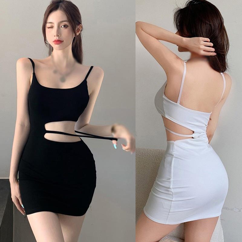 Women's Solid Bareback Hollow Out Slim Sleeveless Strapless Dresses