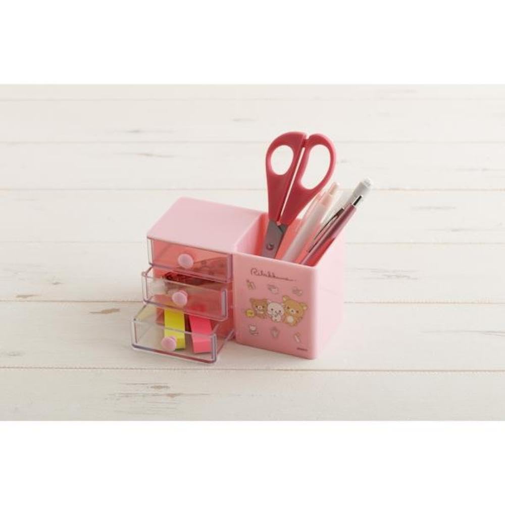 Rilakkuma H80 x W138 x D65mm San-X Multi-Pen Stand, Pink, FB56101, Size