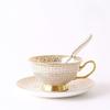 1 Set Light Luxury Bone China Coffee Cup and Saucer White/black Grid Tea Cup Gold Edge Inlay Tableware Gift
