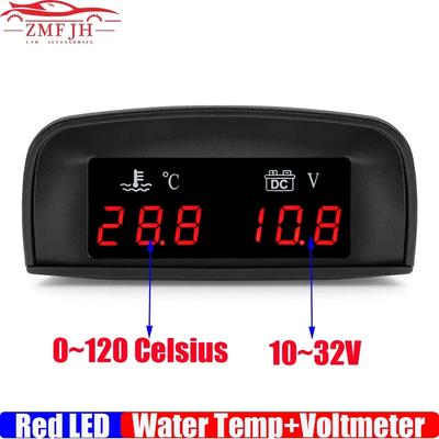 Red LED Digital 2 In 1 LCD Meter 0~120 Celsius Water Temperature Gauge+Voltmeter Gauge with Sensor 1/8NPT for Car 12V 24V