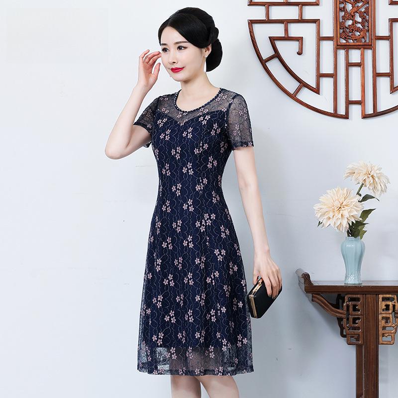 2023 Chiffon Floral Summer Dress for Middle-Aged & Elderly Women