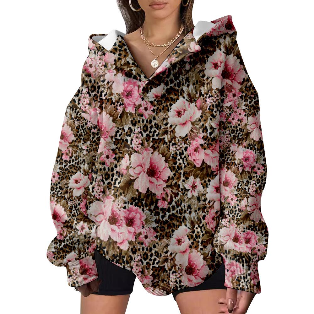 European and American Style Women's Hooded Sweatshirt - Casual, Loose Fit 3D Print for Autumn and Winter