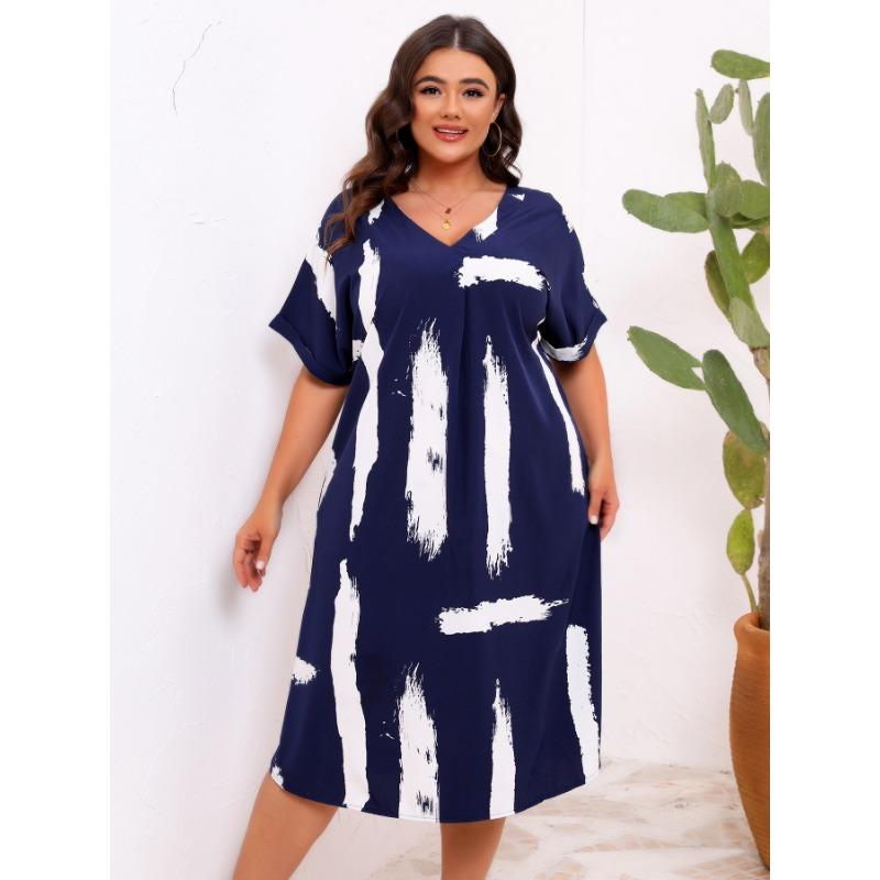 V-neck Printed Loose Dress