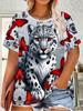 Women's Oversized T-Shirt - Butterfly ; Leopard Print Short Sleeve Top. Loose Round Neck Casual Blouse Shirt. Machine Washable Suitable for S. Outdoor