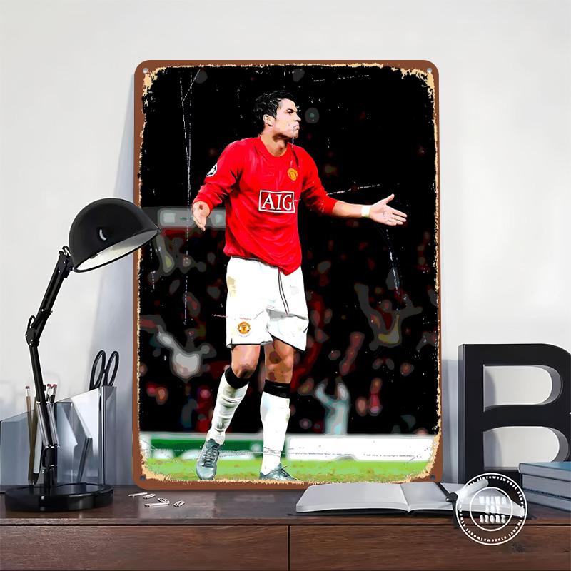 Cristiano Ronaldo In United Kit Poster Customized Vintage Metal Signs Wall Art Retro Tin Plaque for Mancave Decoration At Home