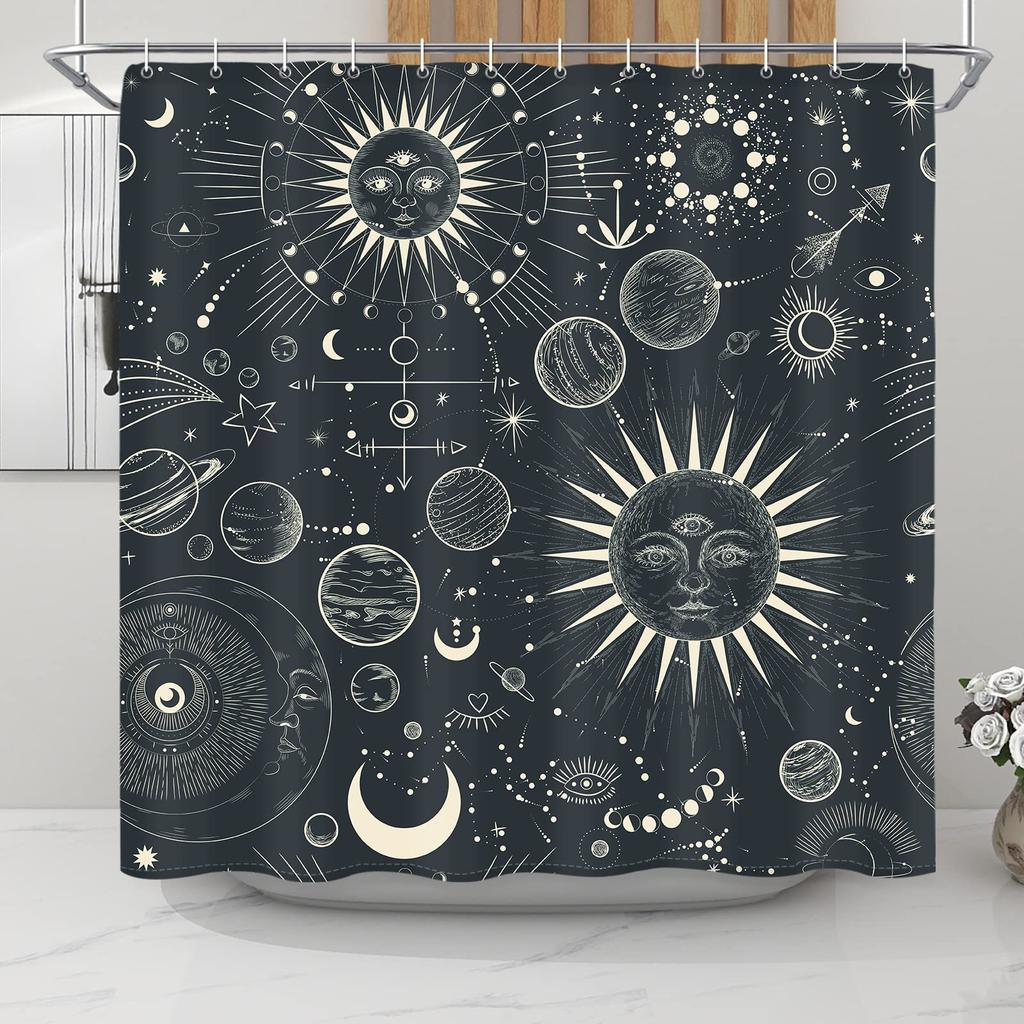 Astrology Shower Curtain Planetarium Themed Astronomical Image Of Constellations With Horoscopes Cloth Fabric Bathroom Decor Set