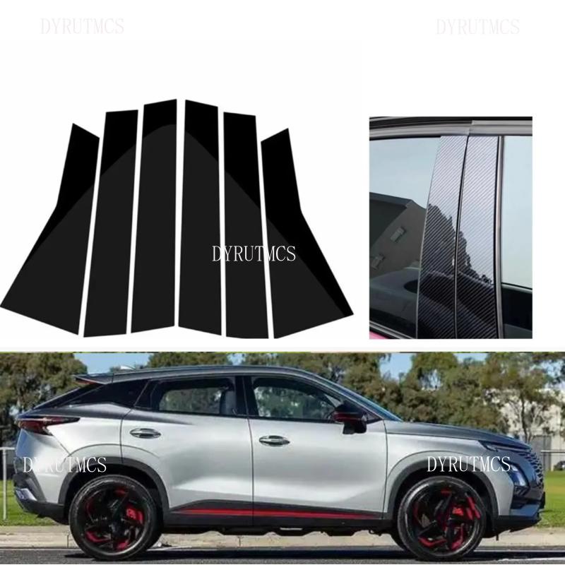 6PCS Glossy Black Silver Carbon Pillar Post Fit For Chery Omoda 5 2022 2023 2024 2025 Door Window Column BC Trim Sticker Cover